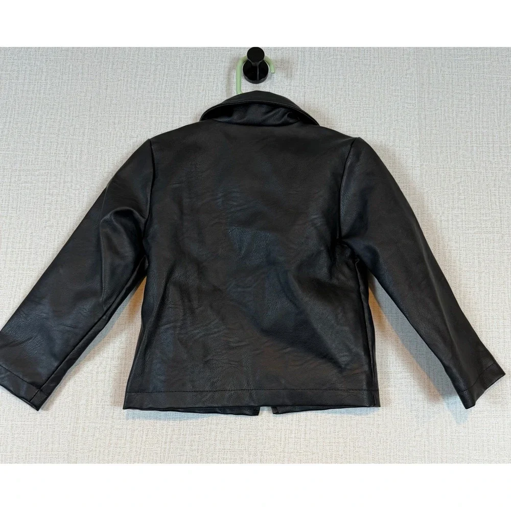 Little Lass Kids Black Faux Leather Moto Biker Core Jacket 4T Punk Rock Edgy